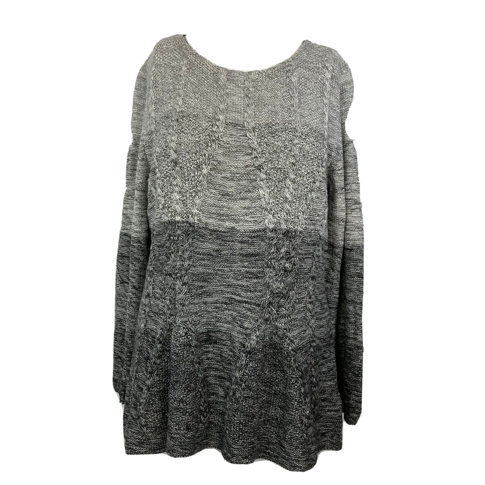 Cupio Sweater Womens Sz L Black Ombre Cotton Cable Knit Heather‎
